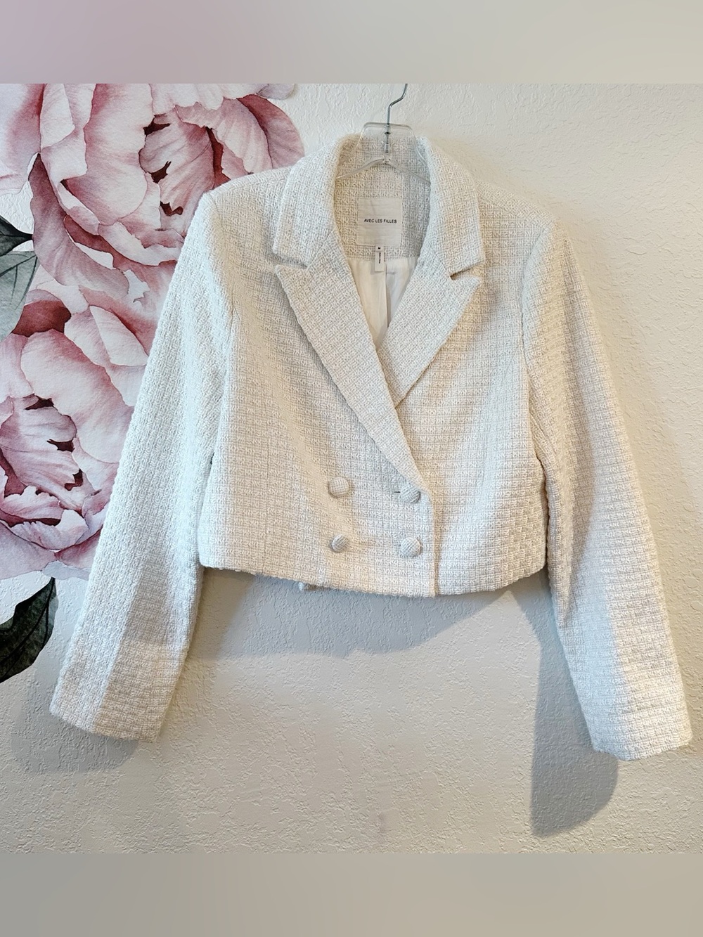 Avec Les Filles Ivory White Boycle Tweet Double Breasted Blazer Medium - Picture 2 of 12